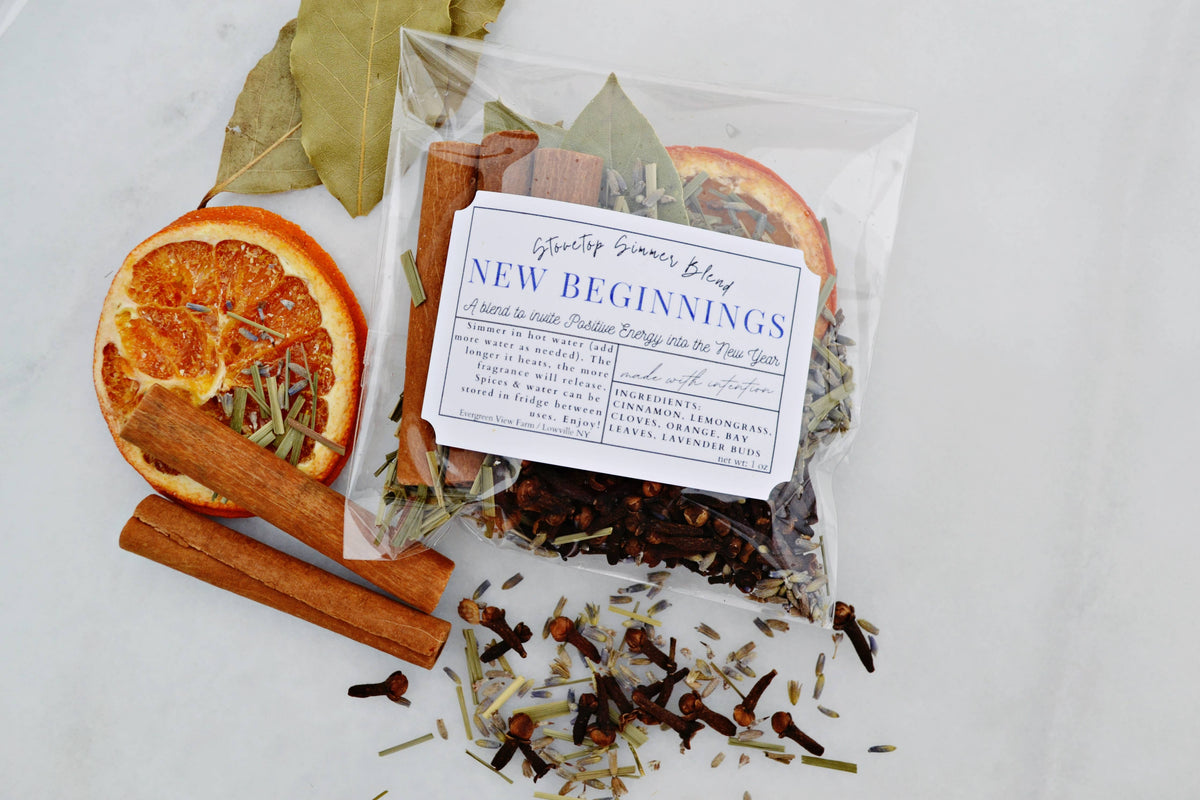 Simmer Pot Kit Stovetop Blend New Beginning January New Year: White standup pouch