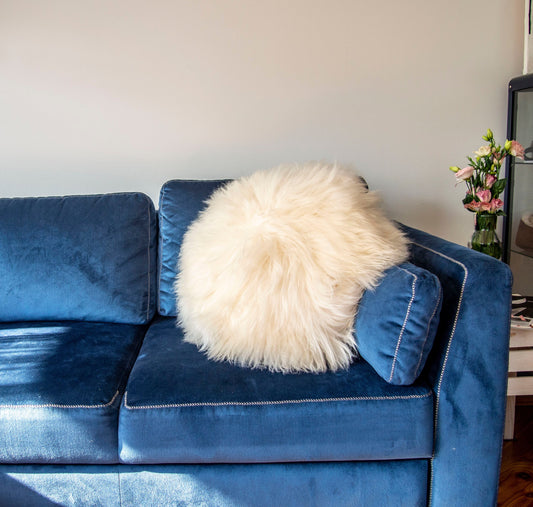 Decorative Round Furry Pillow.